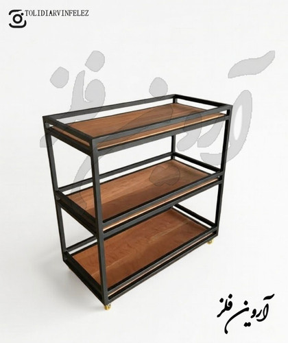 استند دکوری چوب و فلز مدل امید با طراحی مینیمال و طبقات چوبی